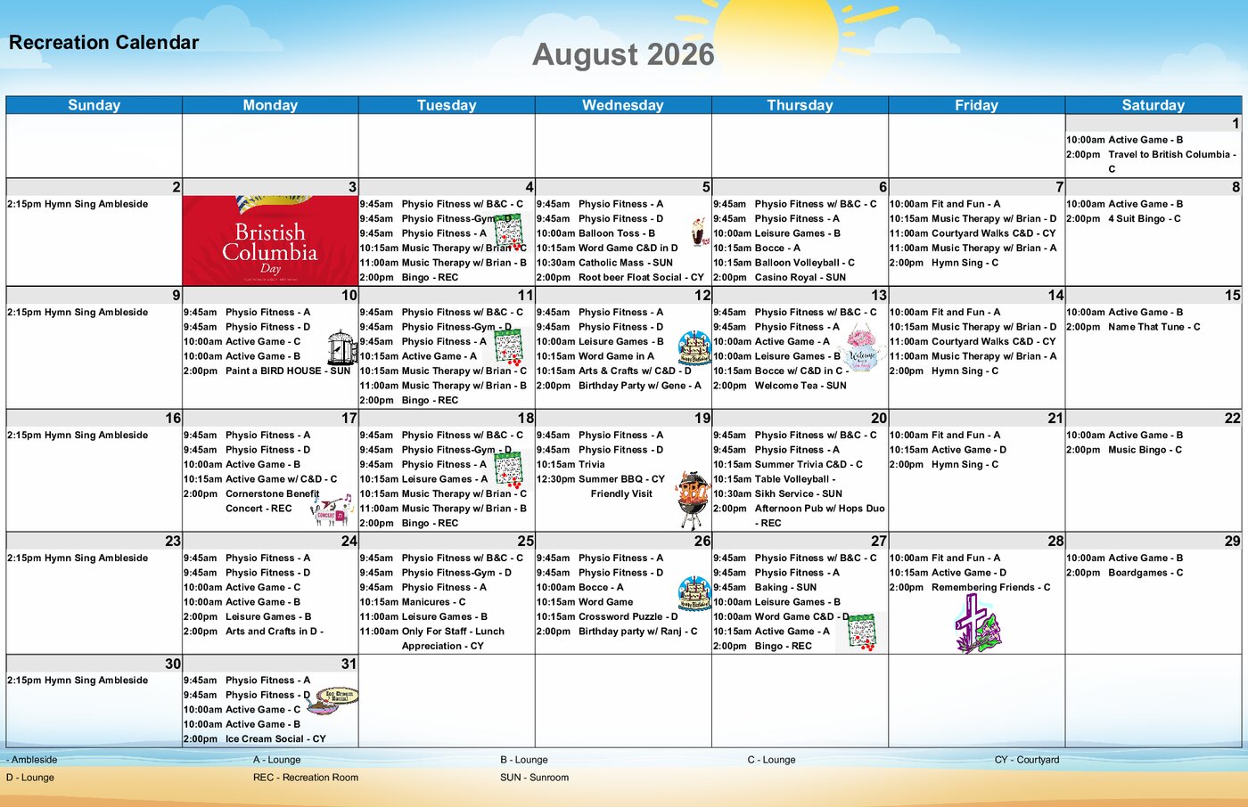August 2026 Recreation Calendar preview